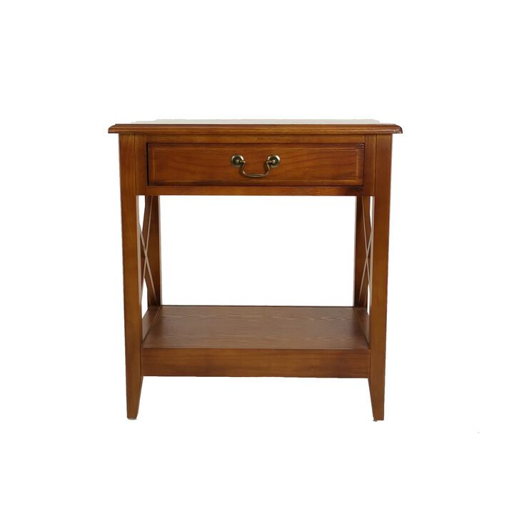 Transitional Style Nightstand with 1 Drawer and X Shape Sides, Brown - Benzara