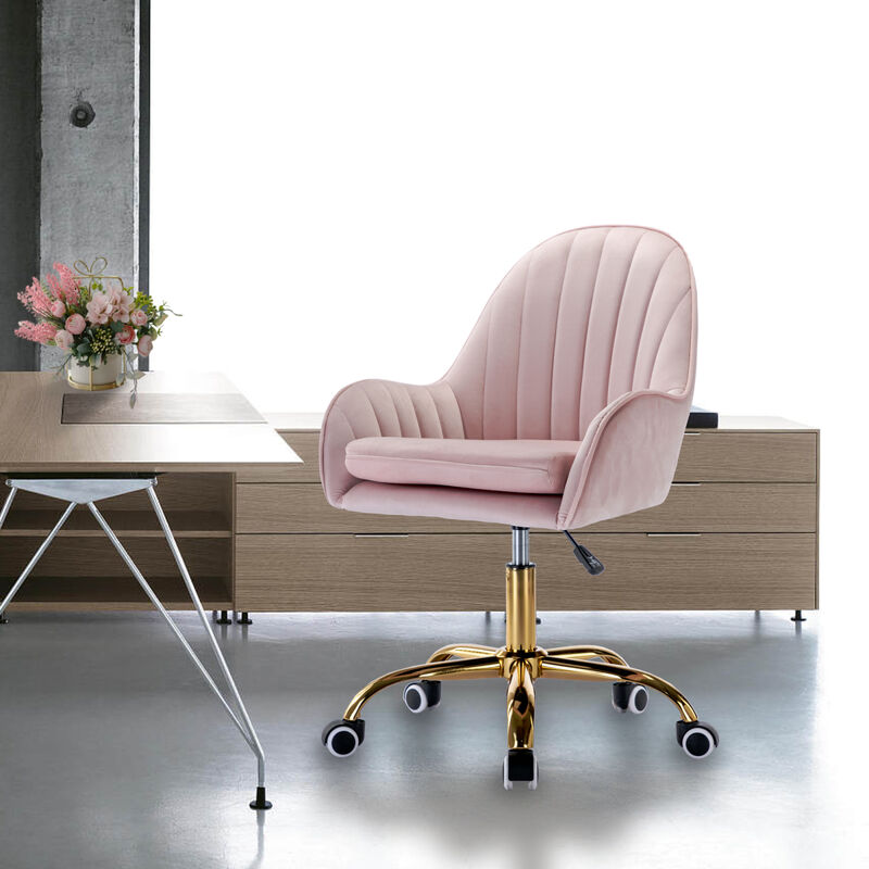 Velvet Home Office Chair with Wheels and Side Arms