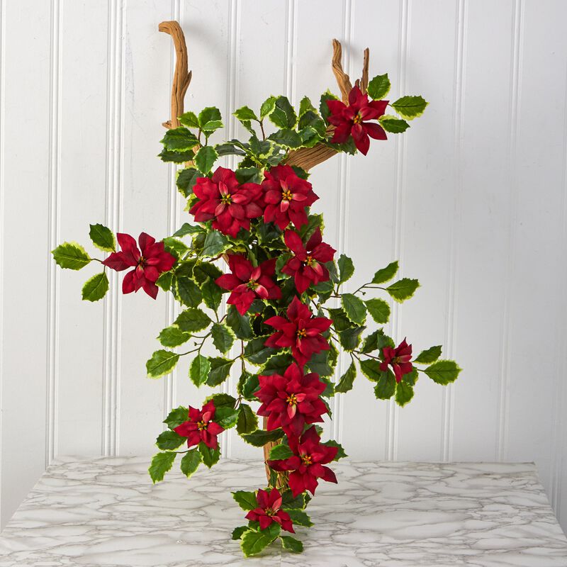 Hivvago 30" Poinsettia and Variegated Holly Artificial Plant (Set of 2) (Real Touch)