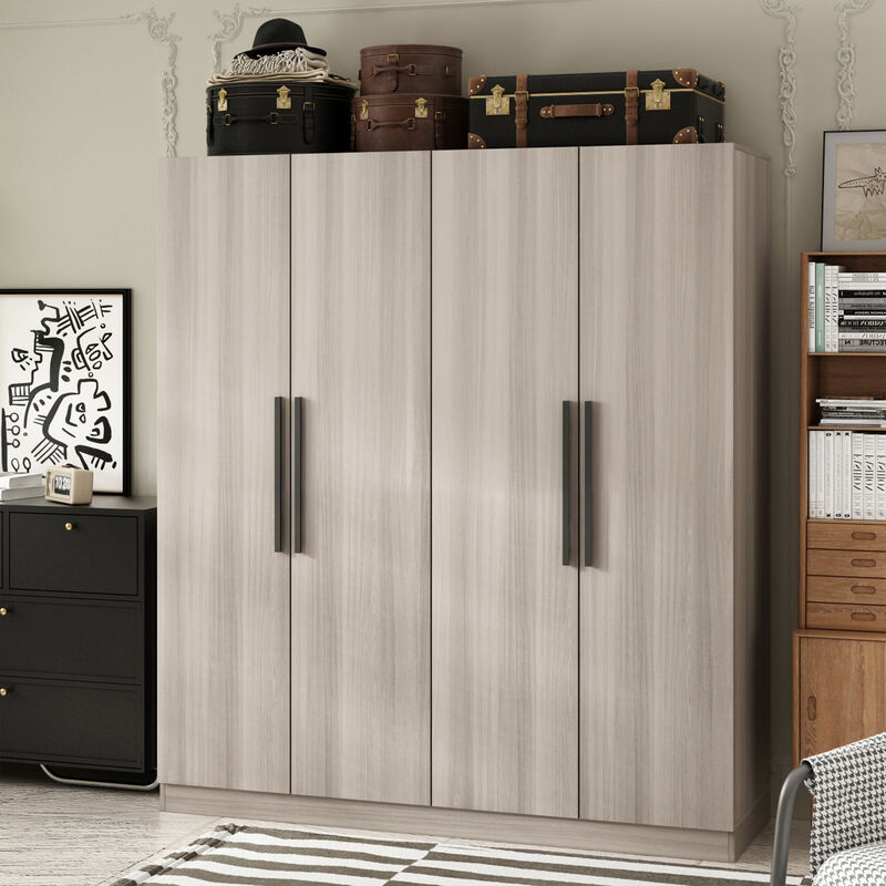 FUFU&GAGA 4-Door White Wardrobe Closet with Ample Storage and Elegant Design (63" W x 19.7" D x 70.9" H ) ,White
