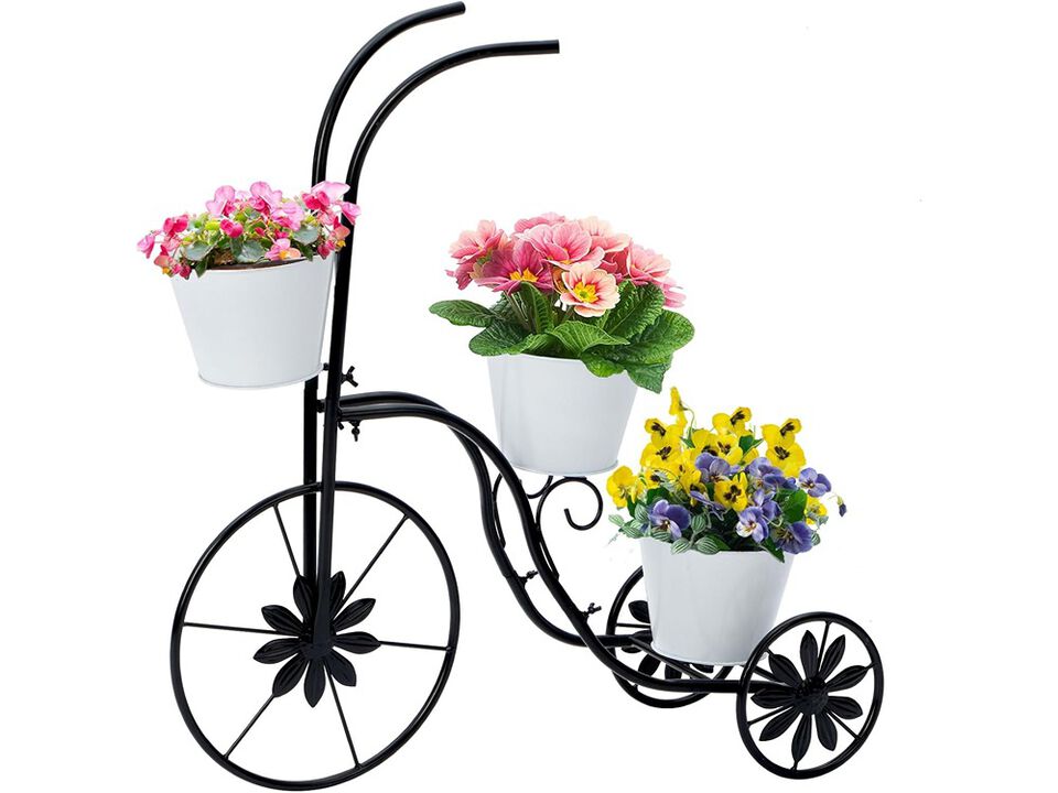 LEWIS&WAYNE Metal Tricycle Planter, 3 Tier Floral Flower Plant Stand