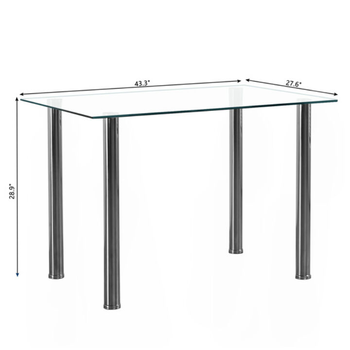 4-Seat Dining Table with Rectangular Design, Cylindrical Legs, and Clear Glass Top