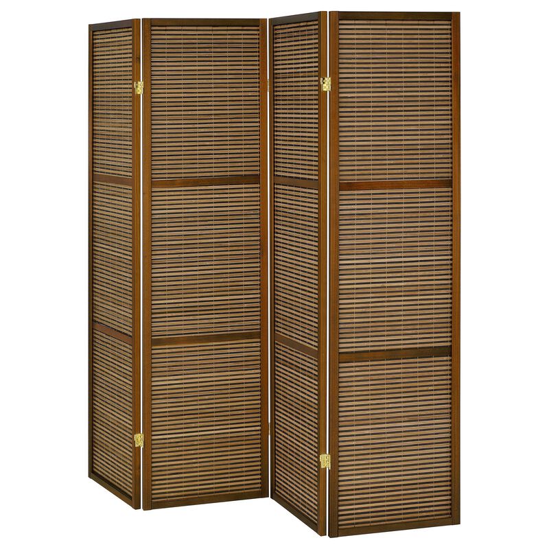 Rown 4 Panel Foldable Privacy Screen, Bamboo, Brown Pine Wood 70 Inch - Benzara