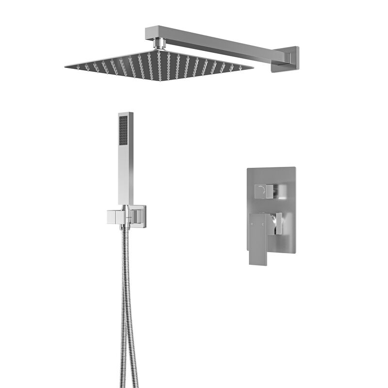 Mondawe 10-in Built-In Shower Faucet System with 2-way Diverter， Square Bathroom Shower Combo Set (Pressure-balanced Valve Included)
