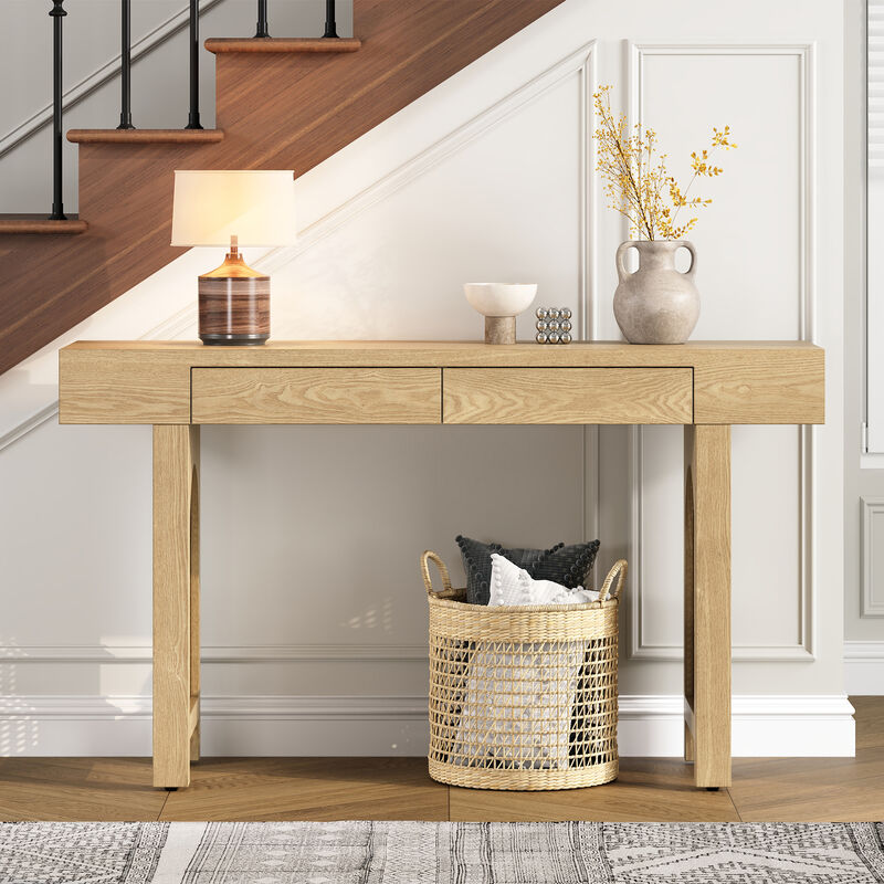 Merax Narrow Console Table with Rattan Accent