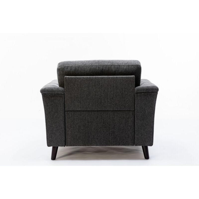 Sen 37 Inch Accent Sofa Chair, Tufted Arms, Padded, Gray Linen, Solid Wood - Benzara