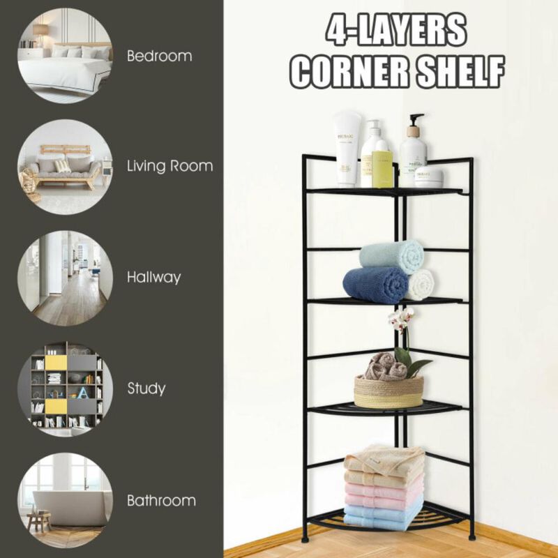 Hivvago 4 Tier Folding Metal Shelf Plant Stand Storage Open Shelf Corner Display Rack