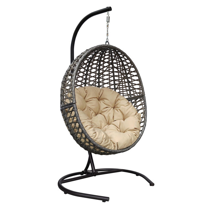 Outdoor Wicker Egg Chair With Stand & Cushion