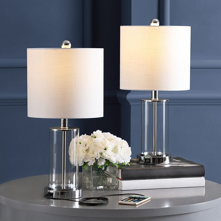 Abner Glass Modern Contemporary USB Charging LED Table Lamp (Set of 2)