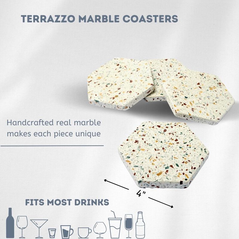 Lexi Home 4 in. Hexagon Terrazo  Marble 4-Pack Coaster Set