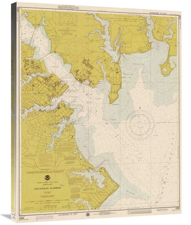 Nautical Chart - Annapolis Harbor ca. 1975 - Sepia Tinted-Canvas Art-28.44x36