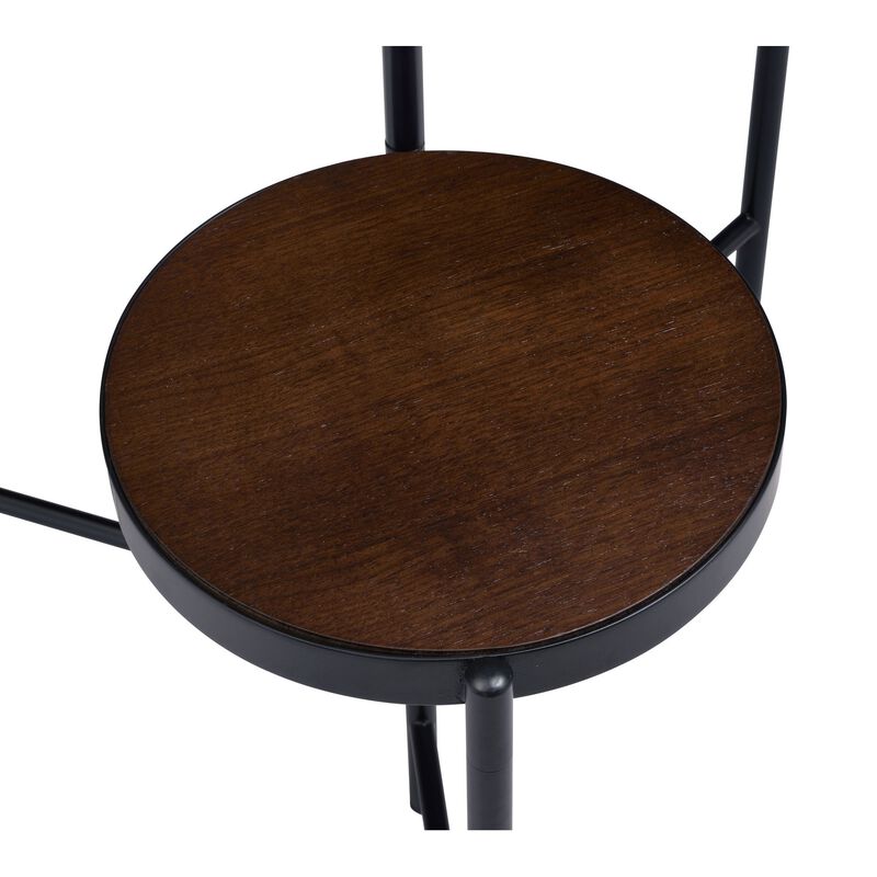 3 Tier Plant Stand with Round Wooden Shelves and Foldable Design, Black-Benzara