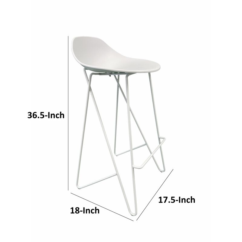 Bert 30 Inch Barstool Chair Set of 2, Low Back, Geometric White Metal - Benzara