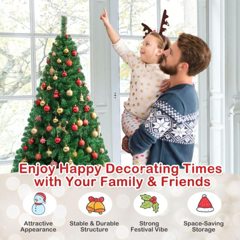 Hivvago 5/6/7/8 Feet Artificial PVC Christmas Tree with Solid Metal Stand