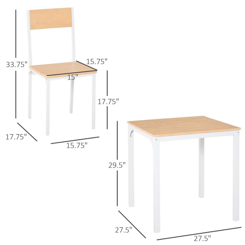 Oak Compact Dining: 3-Piece Set with Wooden Table and Metal Chairs