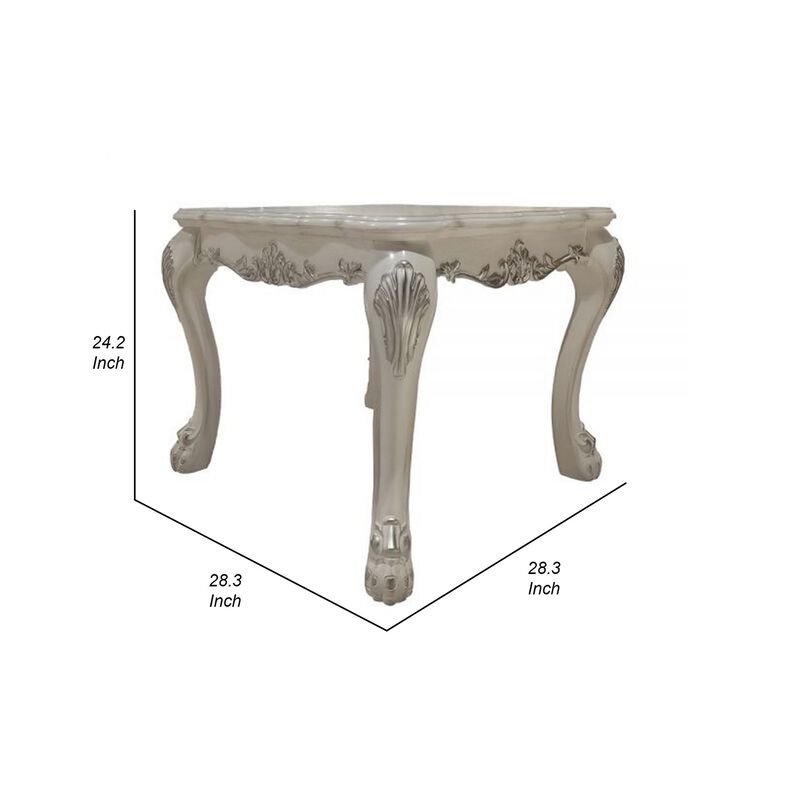 Ally 28 Inch Side End Table, Aspen Wood, Classic Scrollwork, Polyresin - Benzara