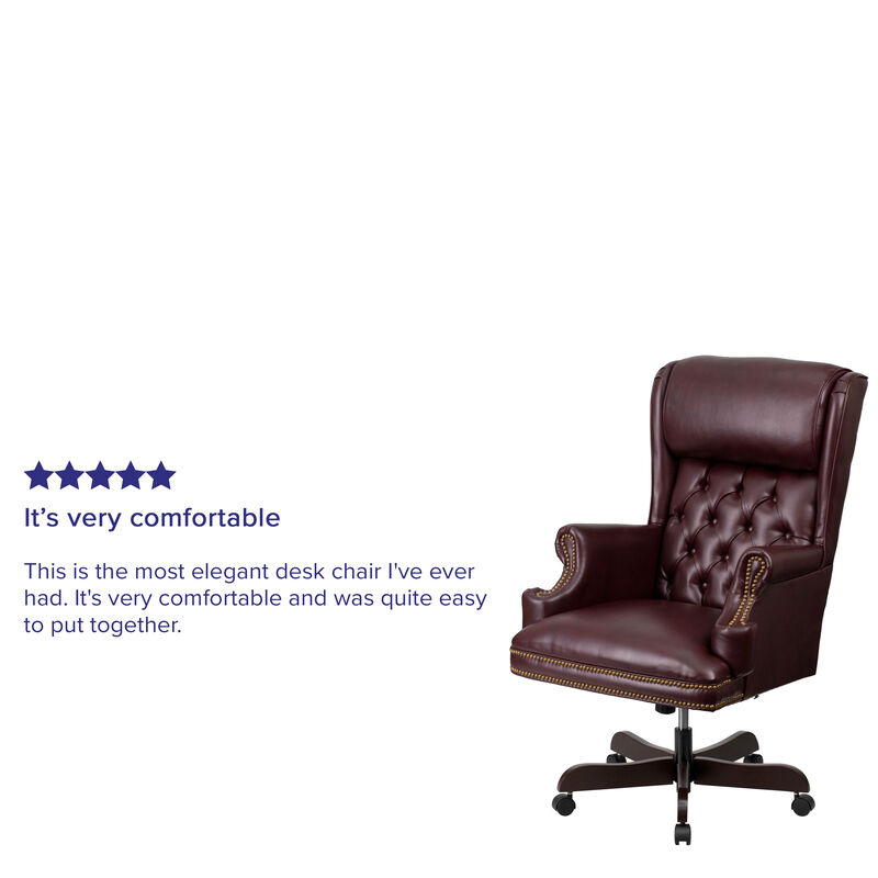 Ainslie High Back Traditional Tufted Brown LeatherSoft Executive Ergonomic Office Chair with Oversized Headrest & Nail Trim Arms