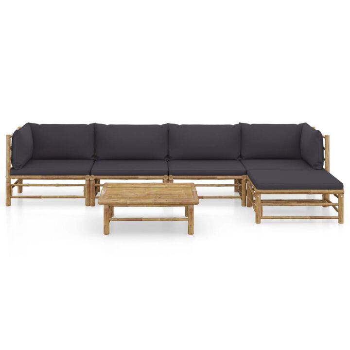 vidaXL 6 Piece Garden Lounge Set with Dark Gray Cushions Bamboo