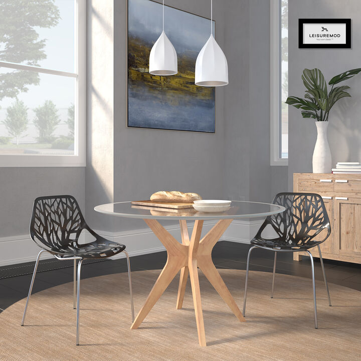 LeisureMod Asbury Dining Stackable Chair in Polypropylene Seat and Chrome Legs Set of 2