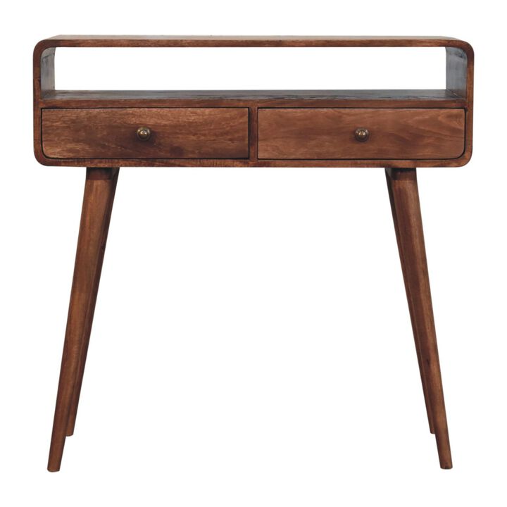Artisan Furniture Solid Wood Curved Honey Caramel Console Table