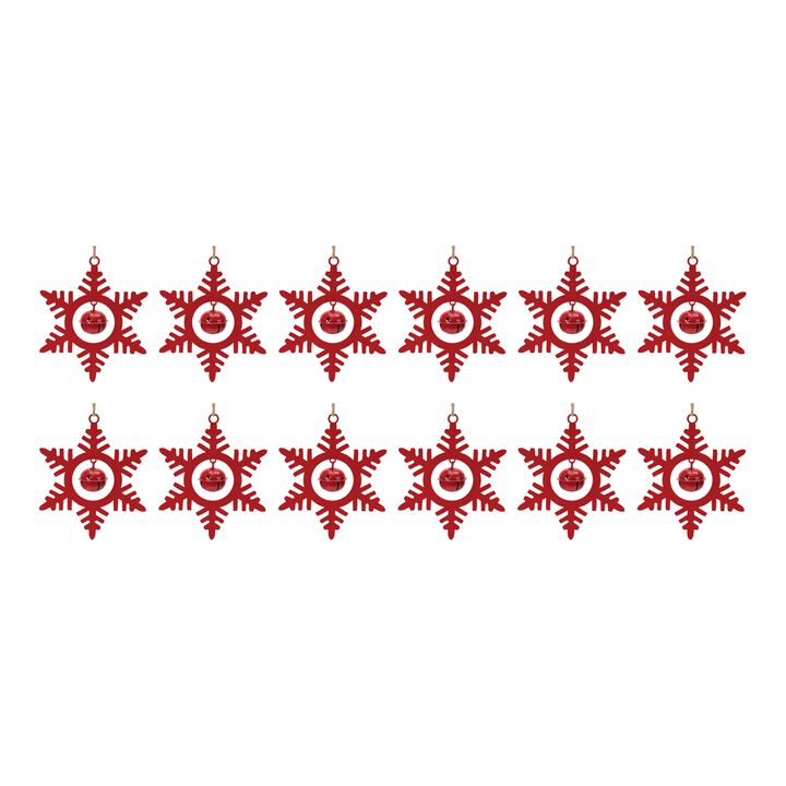 Festive Metal Snowflake With Bell Ornament (Set of 12)