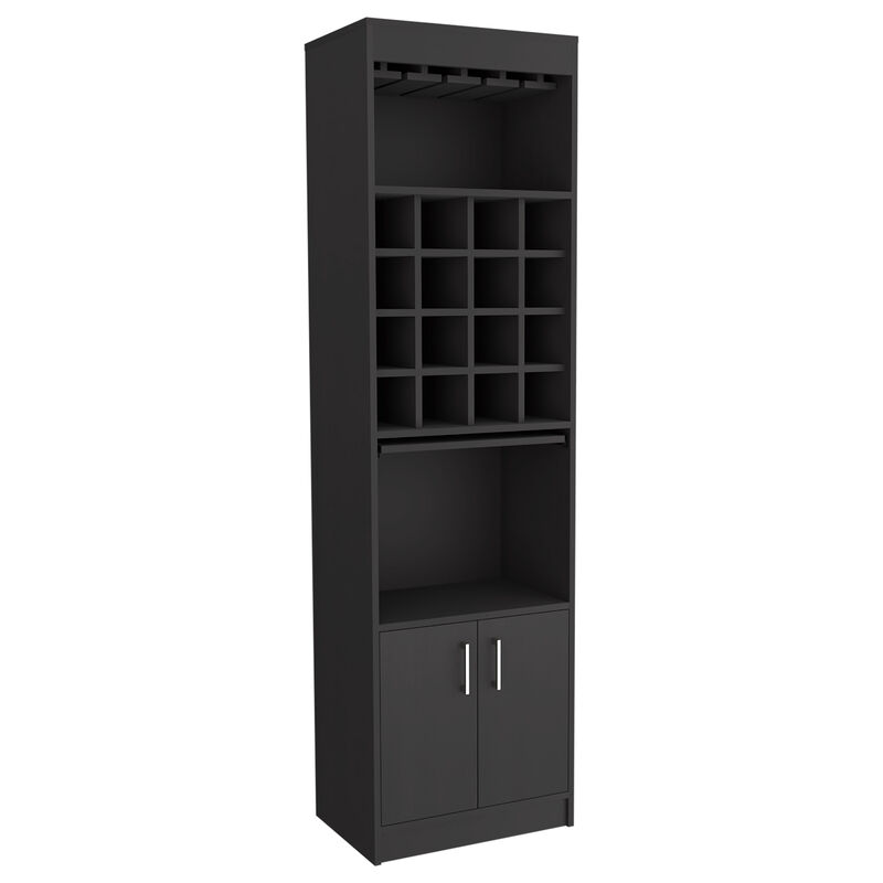 DEPOT E-SHOP Athens Kava Bar Cabinet, 16 Built-in Wine Rack, Two Door Cabinet, Two Shelves, Black