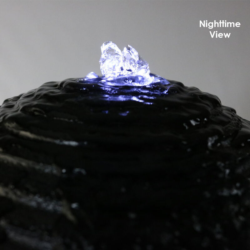 Sunnydaze Black Pedestal/Ball Solar Fountain with Battery/LED Light - 31 in