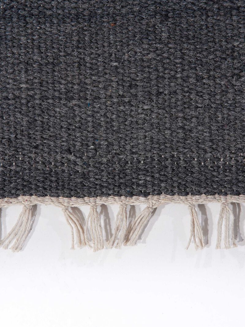 RUGSOTIC CARPETS HAND WOVEN FLAT WEAVE KILIM WOOL ECO-FRIENDLY AREA RUGS - 8'x8', Square Shape, Charcoal Color, Solid Plain Design, Low Pile  Handmade Area Rugs for Living Room, Bed Room (D00111)