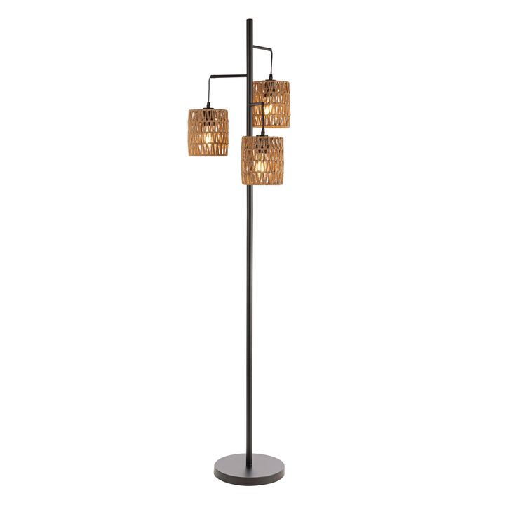 Isla 3-Light Mid-Century Bohemian Metal/Rope LED Floor Lamp