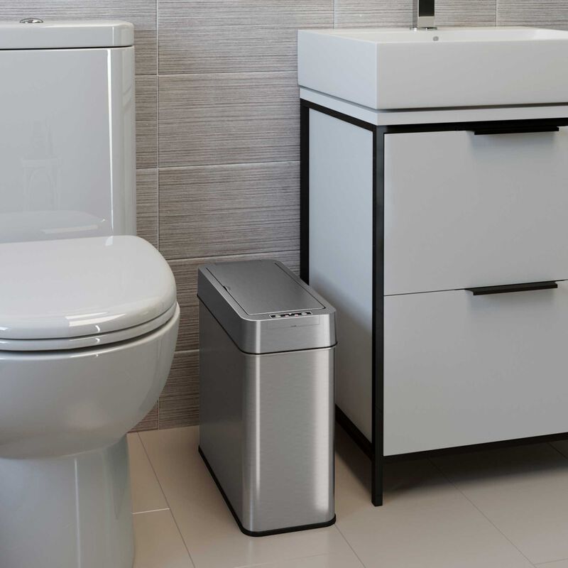 iTouchless 4 Gallon Stainless Steel Slim Sensor Trash Can (Right Side Lid Open)