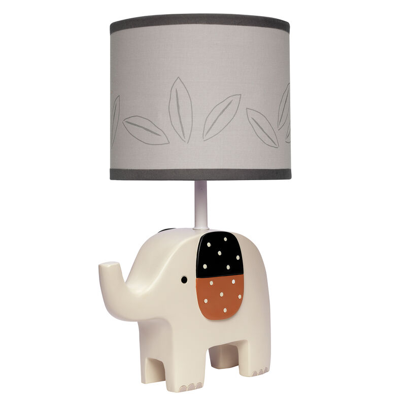 Lambs & Ivy Patchwork Jungle Modern Cream Elephant Lamp With Gray Shade & Bulb