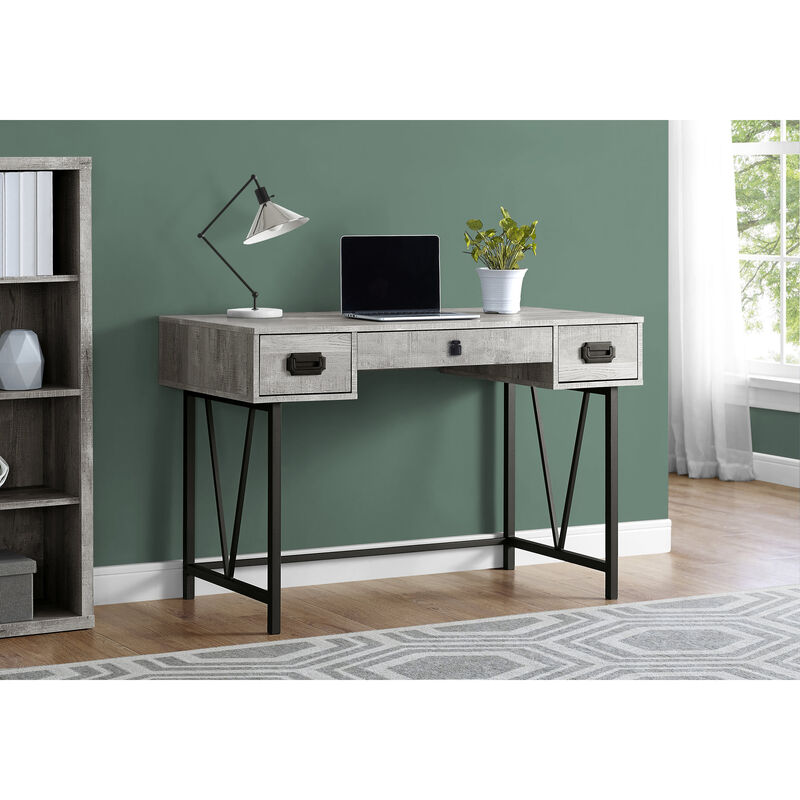 Monarch Specialties I 7413 Computer Desk, Home Office, Laptop, Storage Drawers, 48"L, Work, Metal, Laminate, Grey, Black, Transitional