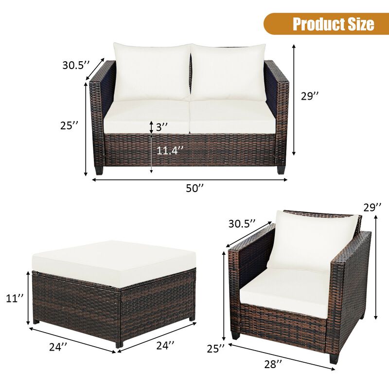 5 Pieces Patio Rattan Furniture Conversation Sets with Removable Cushions