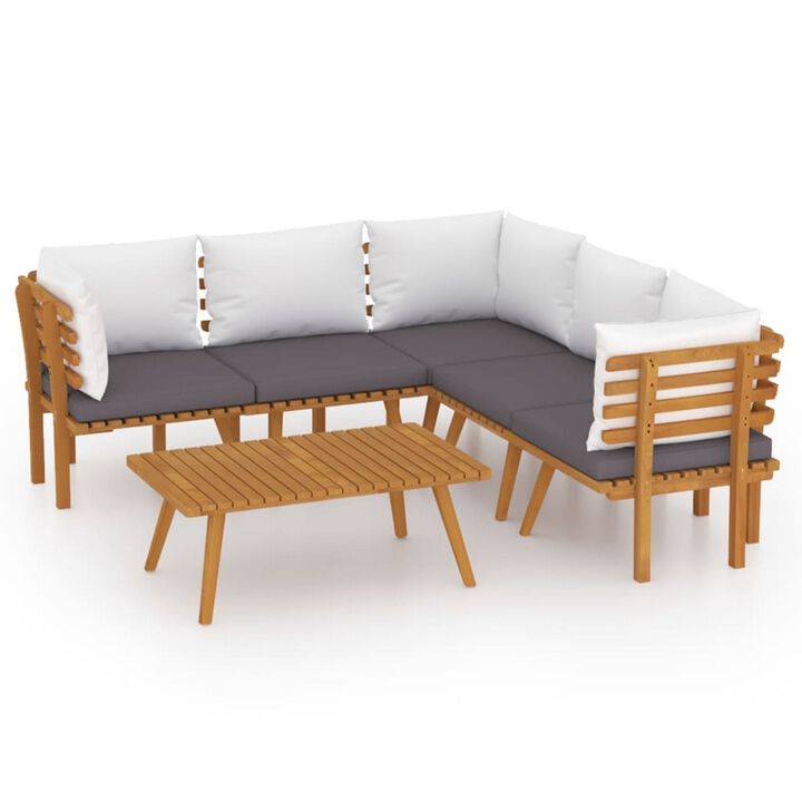 Roma 6pc Outdoor Modular Sofa Set, 1 Table, Gray White, Acacia Wood - Benzara