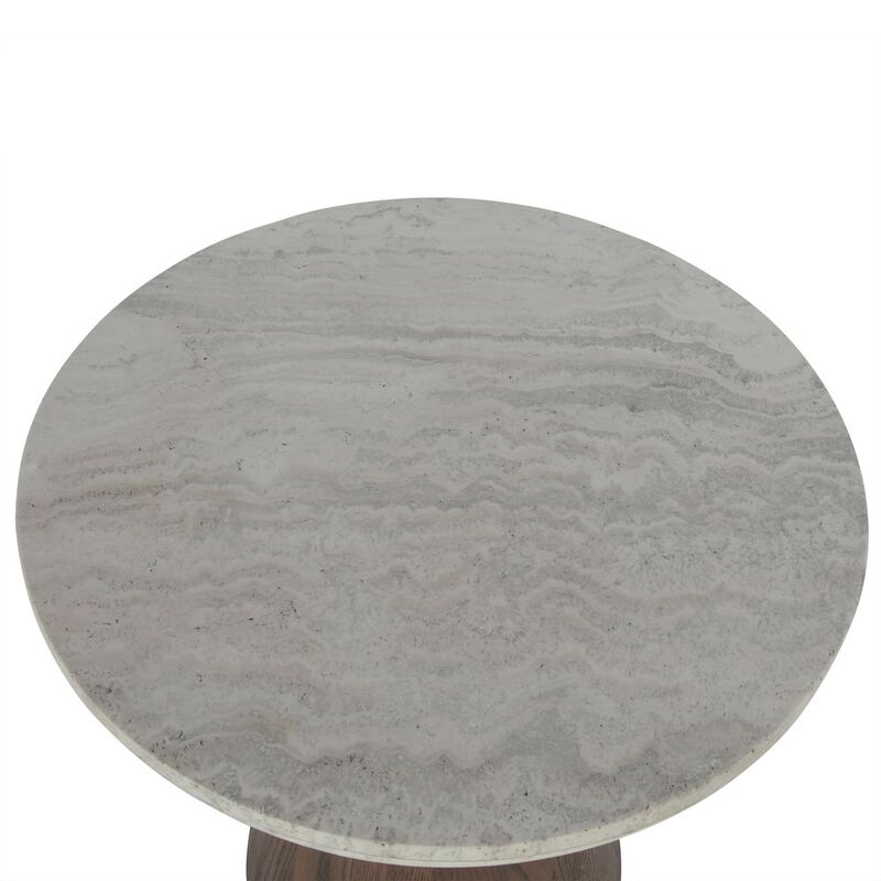 World Interiors Caldera Side Table in White Travertine and Light Oak