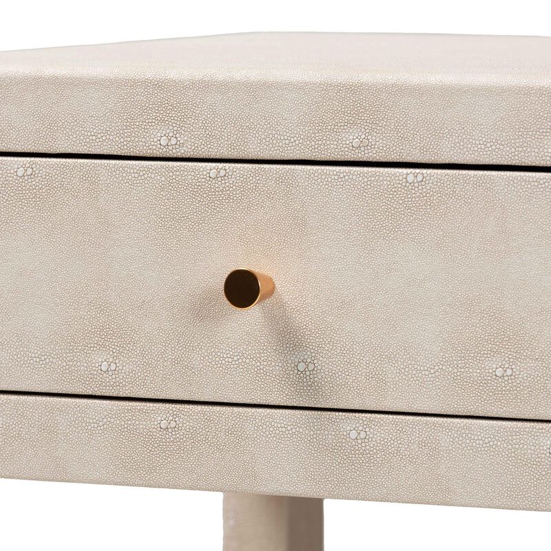 Baxton Studio Dansby Modern Beige Faux Shagreen 1 Drawer End Table
