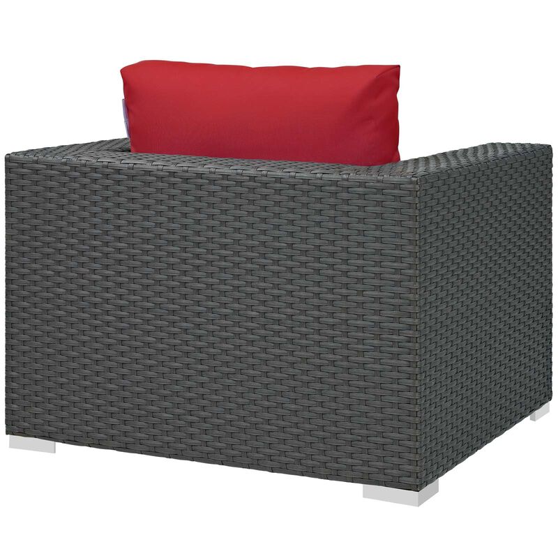 Modway EEI-1850-CHC-RED Sojourn Wicker Rattan Outdoor Patio Sunbrella Fabric Armchair in Canvas Red