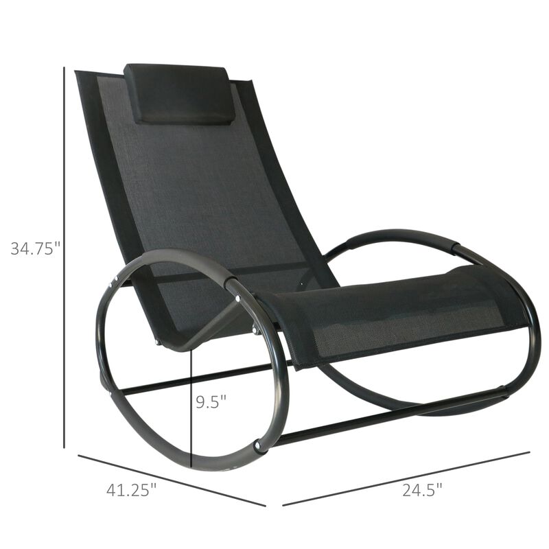Black Patio Comfort: Rocking Chaise Lounger with Headrest & Breathable Fabric