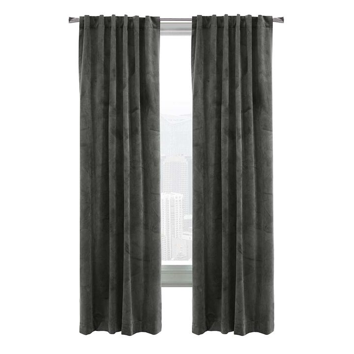 Thermalogic Seren Classic Velvet Room Darkening Dual Header Energy Efficient Curtain Panel 50" x 95" Charcoal