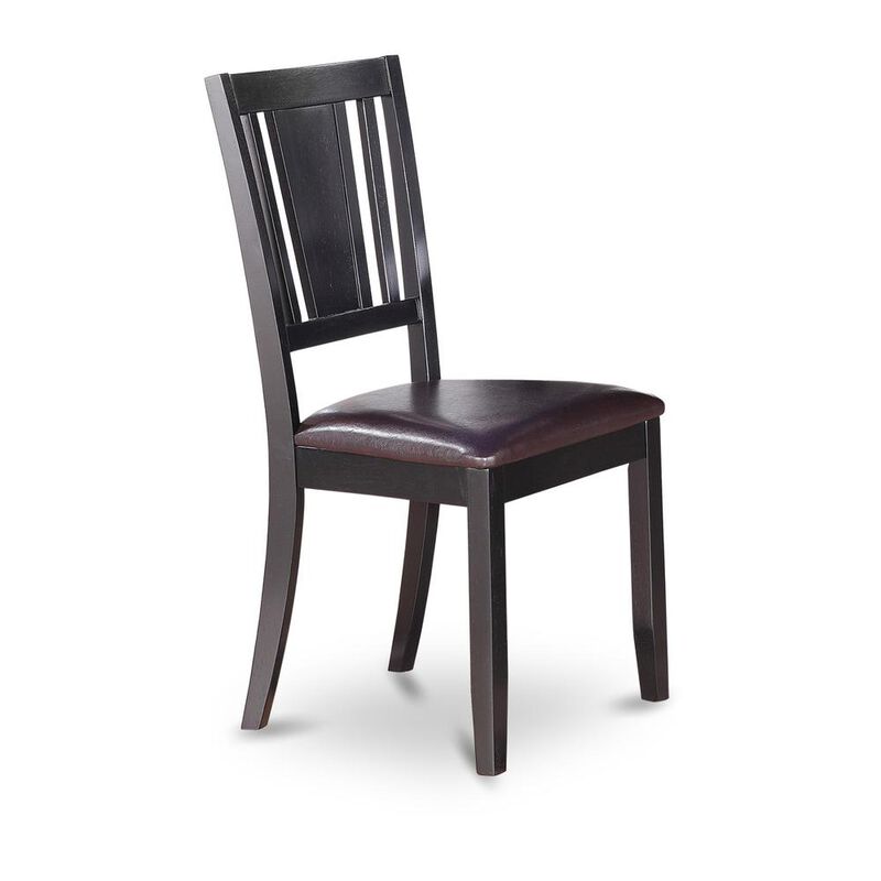 East West Furniture Dudley  Dining  Chair  with  Faux  Leather  upholstered  Seat  in  Black  Finish,  Set  of  2