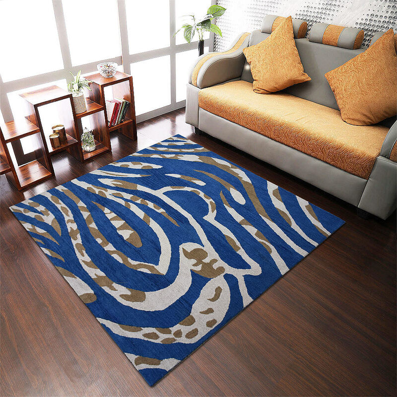RUGSOTIC CARPETS HAND TUFTED WOOL ECO-FRIENDLY AREA RUGS  - 8'x8', Square Shape, Blue, Contemporary Modern Design, High Pile Thick Handmade Anti Skid Area Rugs for Living Room, Bed Room (K00264)