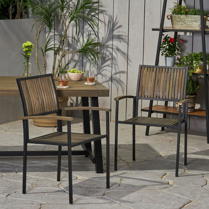 Merax Outdoor Acacia Wood Dining Chairs 2 PCS