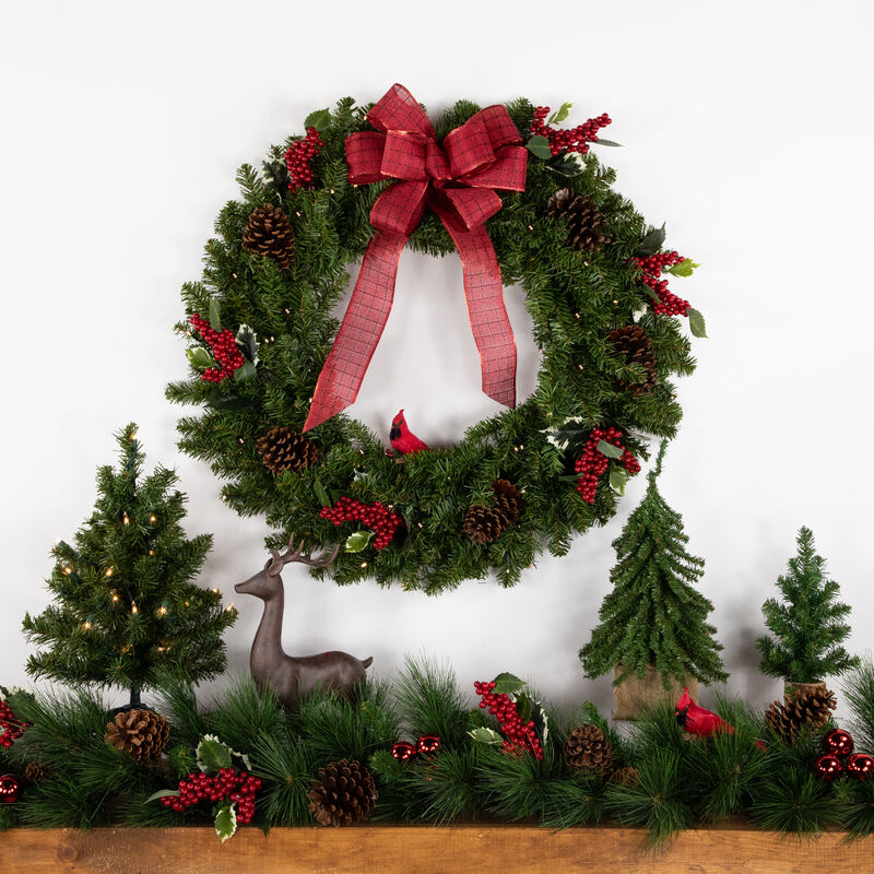 Pre-Lit Canadian Pine Artificial Christmas Wreath  30-Inch  Clear Lights