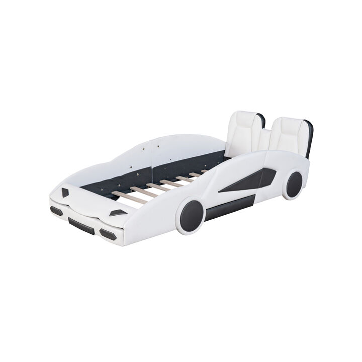 Merax Race Car-Shaped Platform Bed with Wheels