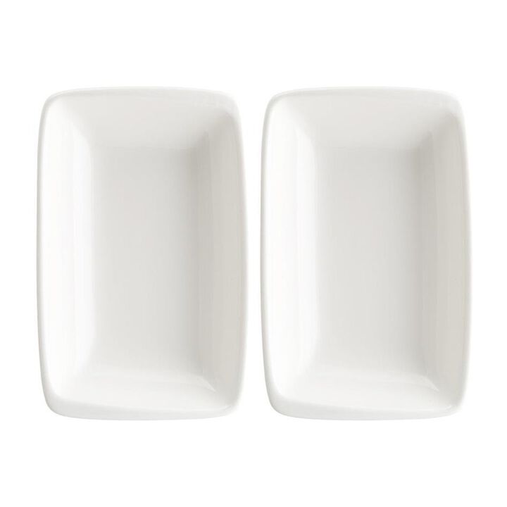Moove 6" x 3.75" x h:1.25" 6 oz. Rectangular Warm White Porcelain Deep Plate (Set of 2)
