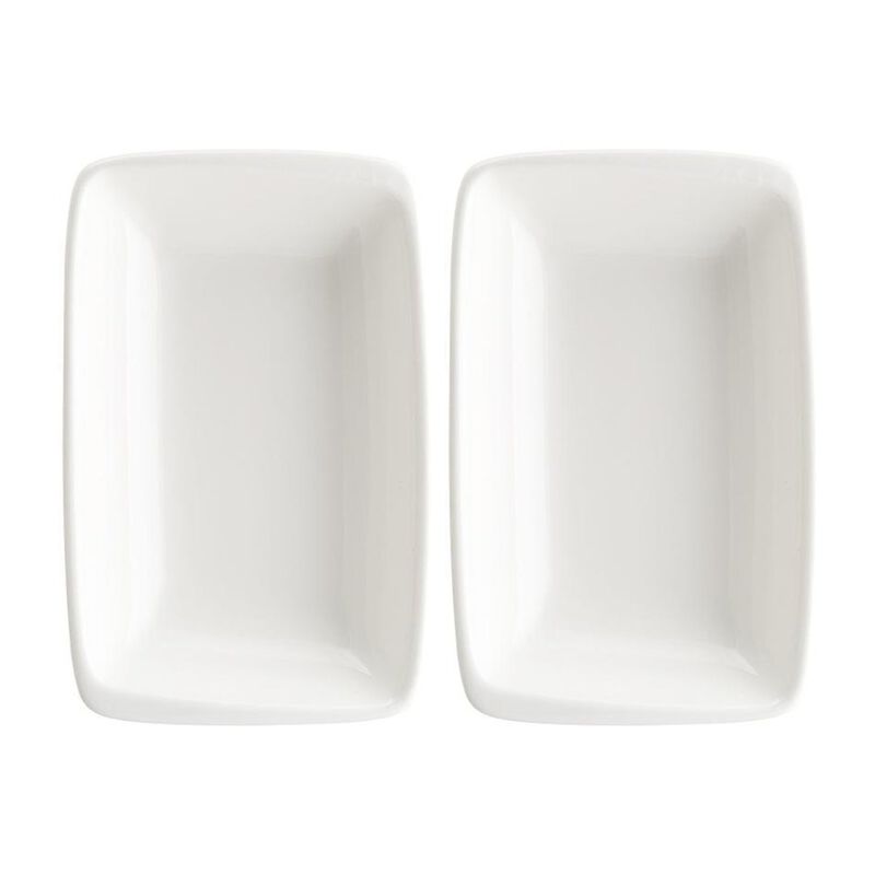 Moove 6" x 3.75" x h:1.25" 6 oz. Rectangular Warm White Porcelain Deep Plate (Set of 2)