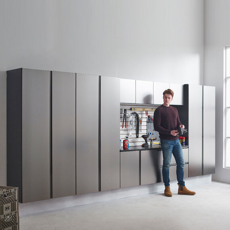 FC Design Garage TECH Series Wood Wall Mounted Garage Cabinet in Metallic Gray