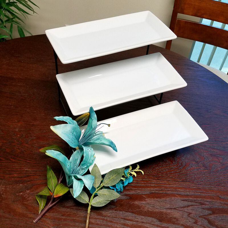 Gibson Elite Gracious Dining 3-Tiered Plate Set with Metal Stand