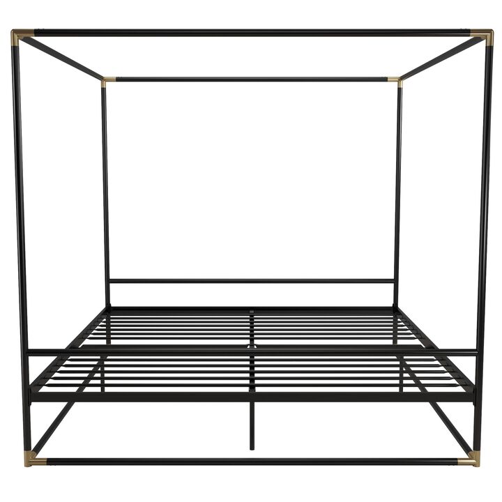 Celeste Canopy Metal Bed, King, Black & Gold