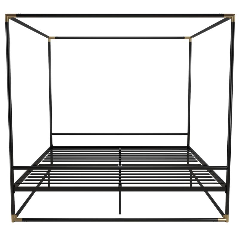 Celeste Canopy Metal Bed, King, Black & Gold